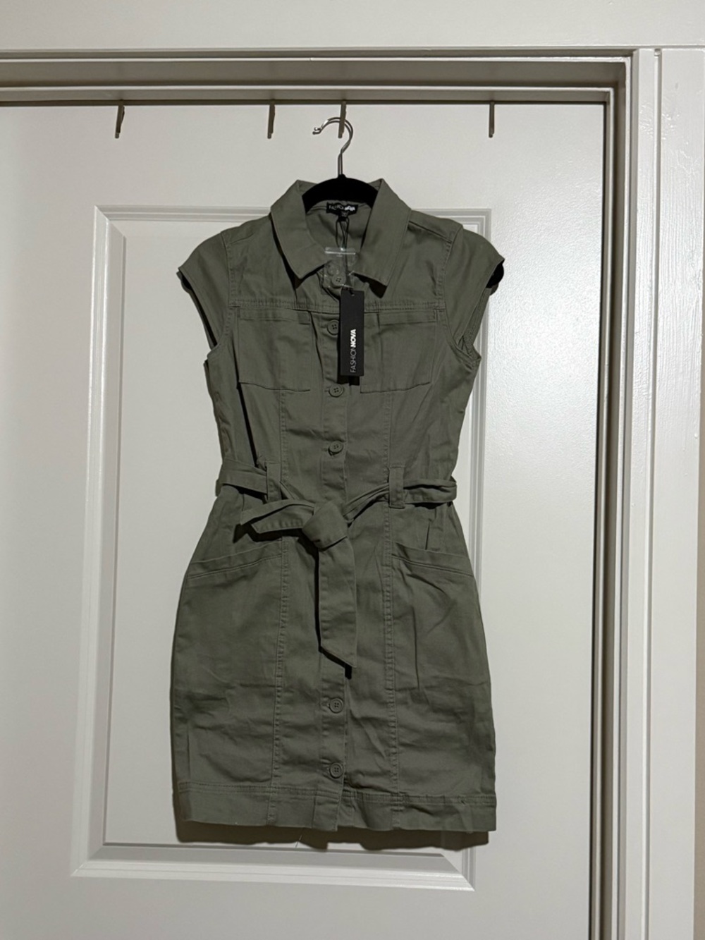 Fashion Nova Olive Green Sleeveless Shirt Dress